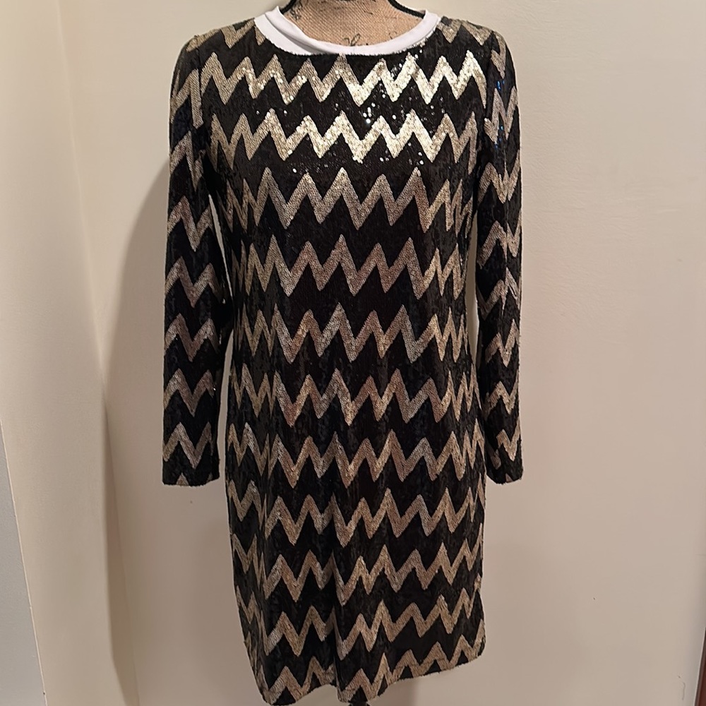 Great Holiday party dress Black and gold matte sequins